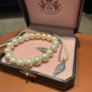 Juicy Couture Pearl Angel Wing Necklace/Bracelet set